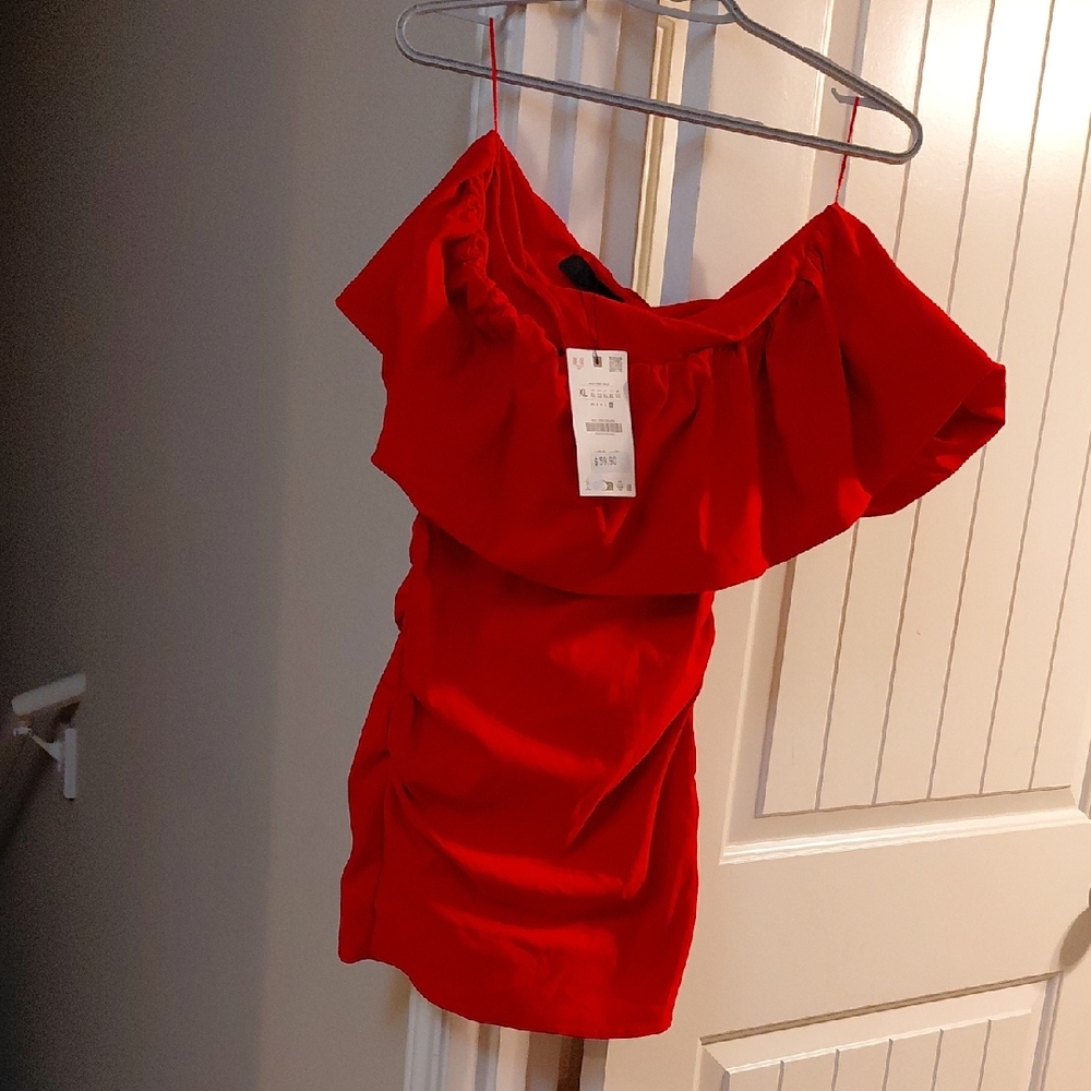 Zara Red Off-Shoulder Mini Dress